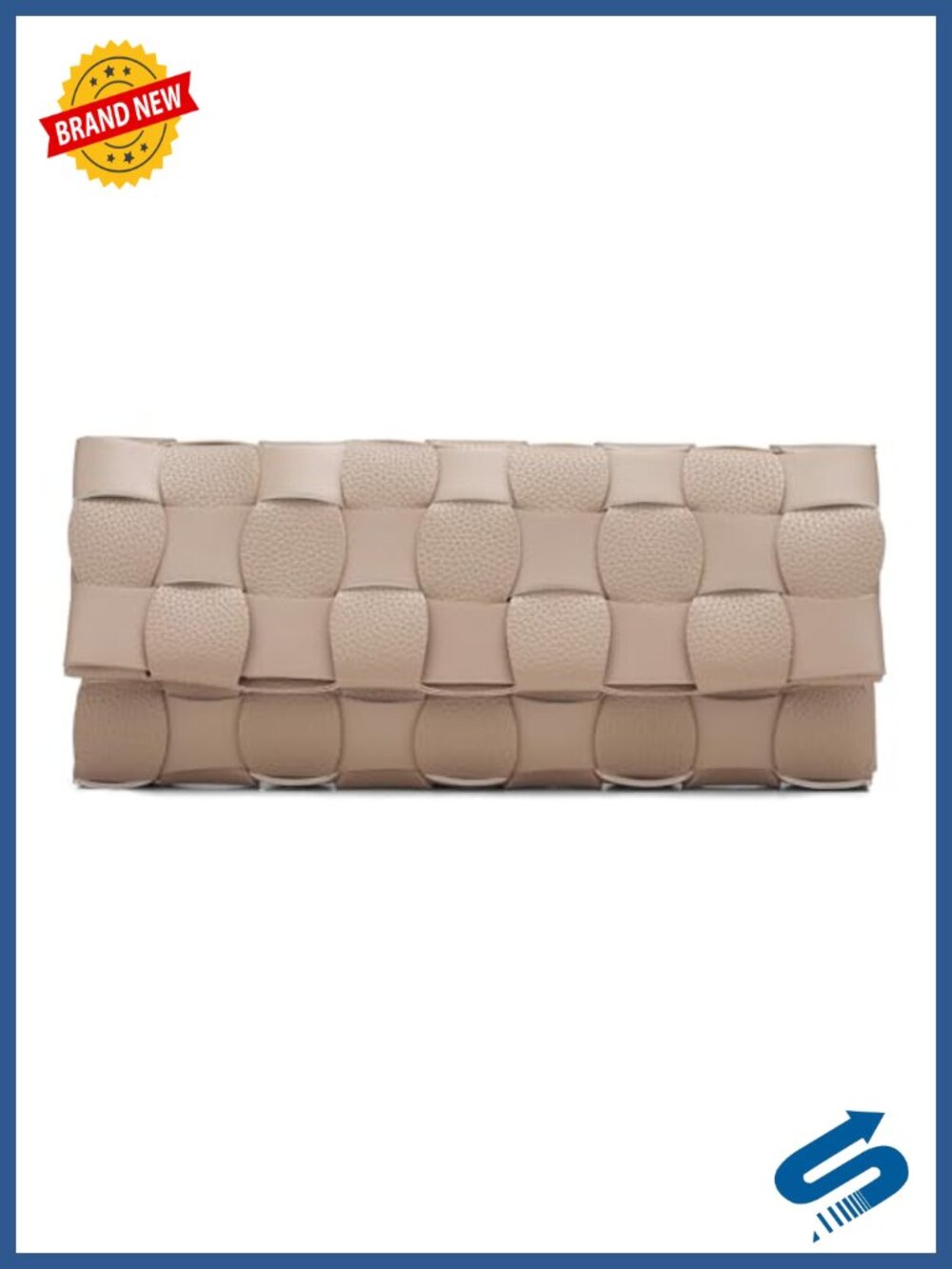 Woven Faux Leather Evening Clutch with Detachable Chain Strap